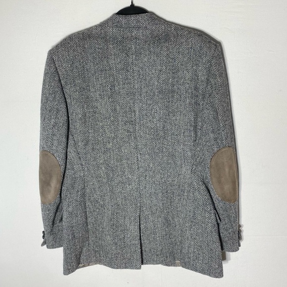 Vintage Harris Tweed Leishman Classic Grey Wool Herringbone Blazer 46R - Picture 2 of 16